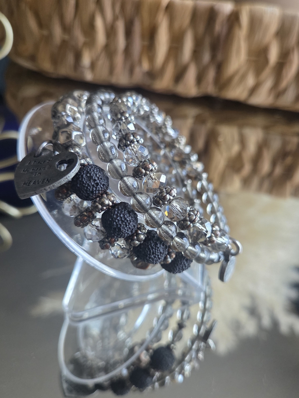 A Piece of My Heart Is in Heaven | Handmade Memorial Stretch Bracelet Stack - Picture 3 of 9